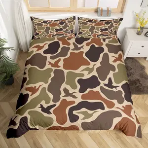 Duck Hunting Duvet Cover Army Camo Bedding Set for Adults Teens Camouflage Military Comforter Cover Wild Woodland Farmhouse Bedclothes Room Decor,summervibes