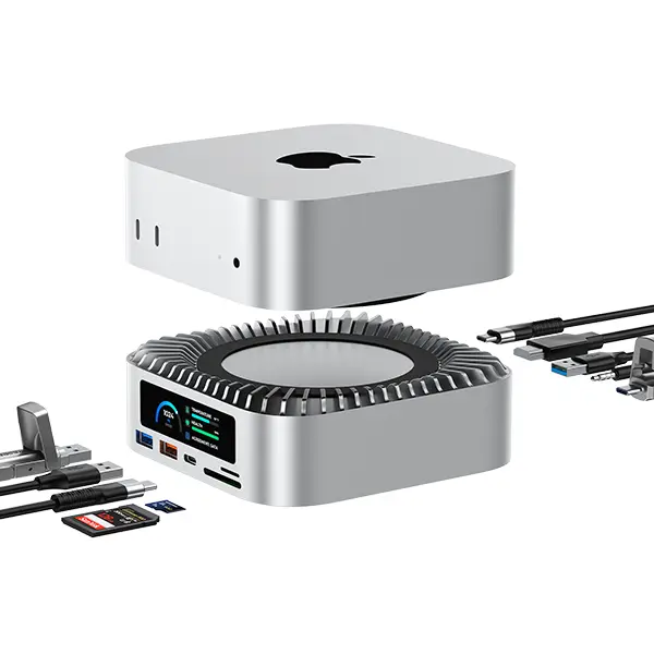 RayCue All-in-One Dock for Mac mini M4 with Smart Displays, NVMe/SATA SSD Enclosure, 4K60Hz HDMI, 10G USB-A/C, 5G USB-A*2, USB-C Charging, SD/TF, Audio – Mac mini M4 HUB &Docking Station(2024)