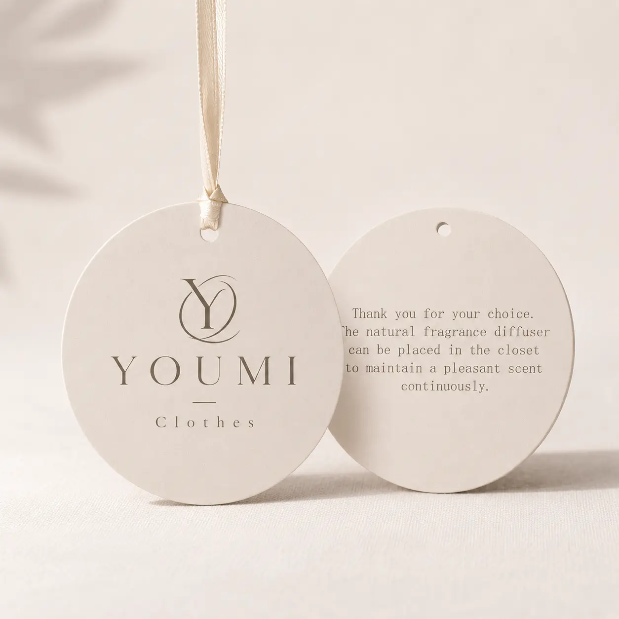 Round Hanging Closet Fragrance Sachet, Scented Wardrobe Freshener Card for Clothes, Drawer, Closet and Storage Spaces, Minimalist Beige Hanging Air Freshener