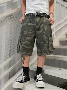 Camouflage Shorts, Workwear Denim Shorts, Multi-Pocket Denim Shorts, Summer Pants, Loose-Fit, Street Style, Cotton, Hip-Hop Fashion