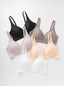 Quietlake Women's Solid Wireless Bra, Comfortable Breathable Push Up Bra, Soft and Lightweight Lingerie for All Seasons