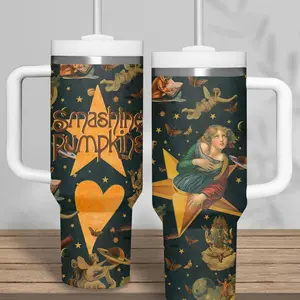 The Smashing Pumpkins Music Tumbler 40oz With Handle, Alternative Rock Band Fan Insulated Travel Cup, Vintage Music Gift