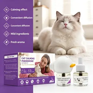 Cat Calm Diffuser Kit with Boundary Spray, 1 Electric Pheromone Heater & 2 Refills, Stops Urine Marking & Stress, Safe Indoor Use, Odorless