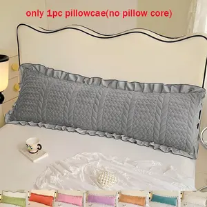 1 PC Milk Fleece Long Pillow Case No Filler, Plush Warm Pillow Cover with Full Surround Ruffles, Double-Length Pillowcase for Couples & Parent-Child