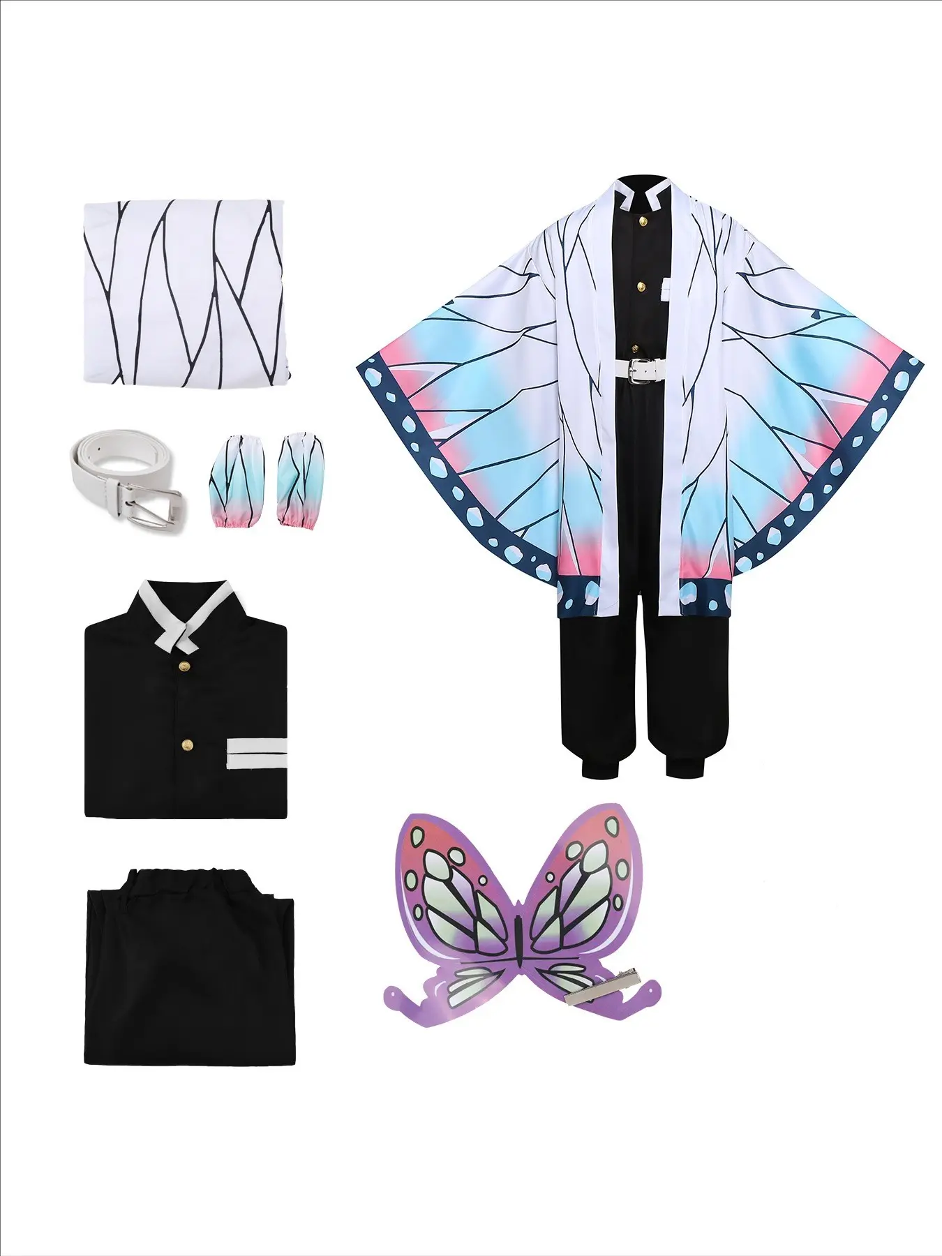 Kochou Shinobu Cosplay Costume for Adults, Demon Slayer Role Play, Halloween Carnival Clothing, Slim-Fitting Geometric Pattern, Accessories