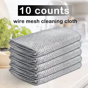 10 Counts Multipurpose Wire Dishwashing Rag,  reusable steel mesh cloth with  rapid-drying design, prevents odor retention through efficient airflow
