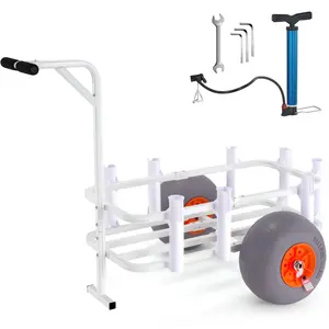 fathersdaygift  VEVOR Beach Fishing Cart, 300 lbs Load Capacity, Fish and Marine Cart with Two 13 Big Wheels PU Balloon Tires for Sand, Heavy-Duty Aluminum Pier Wagon Trolley with 8 Rod Holders for Fishing, Picnic
