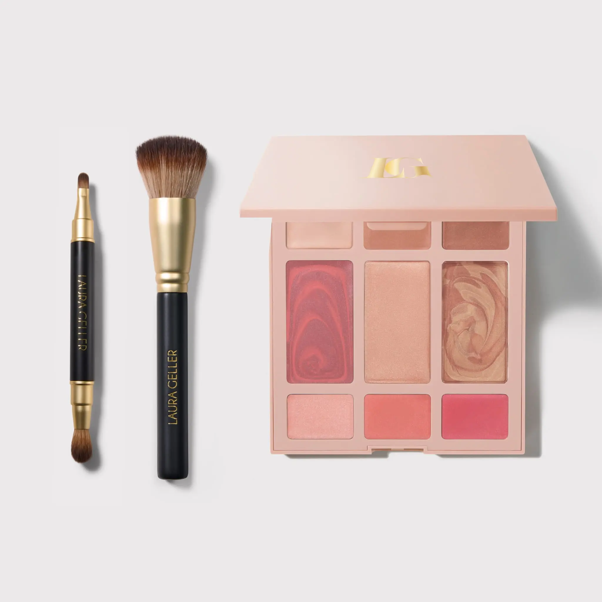 Laura Geller Best of the Best Cream Palette & Brush Set 3PC for Effortless Makeup Application with Blendable Formulas and Dual-Ended Brush and Wonder Brush - Eyeshadow