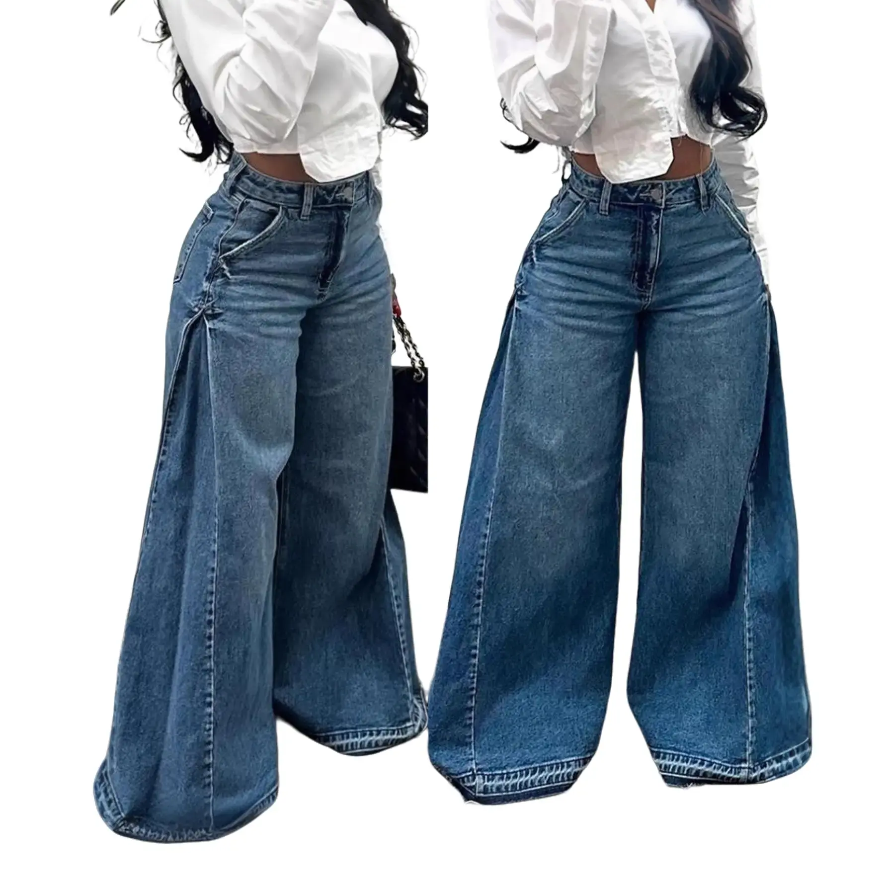 Women’s Vintage Wide-Leg Jeans, Y2K Niche Design, Flared Pants, Loose Fit, Versatile Floor-Length Trousers