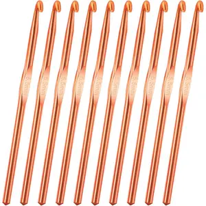 10Pcs 5.5mm Aluminum Crochet Hook, Size I (Size 9) Knitting Needles Craft Yarn, Crochet Hook for DIY Craft, Gold Crochet Needles for Knitting Scarf(Orange)
