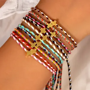 Casual-Style Four-Color Cotton Cross Bracelet — Purely Hand-Woven DIY Cord — Premium Couple's Accessory