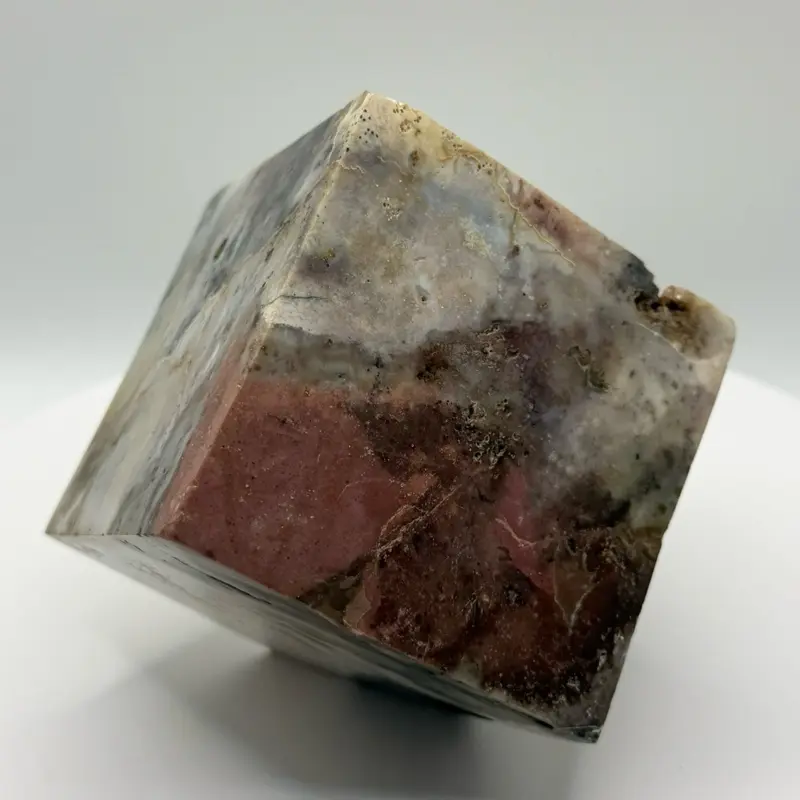 Natural Ocean Jasper Floating Cube Hand-Selected Healing Crystal from Madagascar with Orbicular Patterning and Druzy Inclusions for Metaphysical Healing and Home Décor