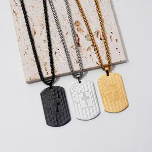 National Flag Cross Necklace Military Dog Tag Necklace Men's Accessories
