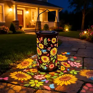 Colorful Sunflower Glow Solar Garden Lantern, Sunflower Solar Lights Outdoor - Waterproof Decorative Hanging, Decorative Patio & Garden Lantern with Warm Colorful Glow (1 Set)