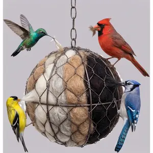 Handmade Alpaca Wool Bird Nesting Station - Refillable with Natural Fibers for Wild Birds & Hummingbirds. A Functional Garden Decoration and Thoughtful Gift for Bird Lovers