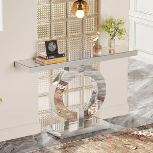 【Radiance Series】Tribesigns Mirrored Console Table with O-Shaped Base, Silver, Entryway Table for Living Room Hallway Entrance, 43-Inch 【Radiance Series】Tribesigns Mirrored Console Table with O-Shaped Base, Silver, Entryway Table for Living Room Hallway Entrance, 43-Inch