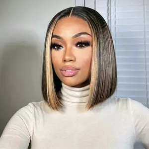 Wiggins Hair #1B/30 Highlight Straight Bob Hair Pre Cut 5x7 Ready To Go Short Bob Wig Pre Plucked Human Hair Glueless Wigs
