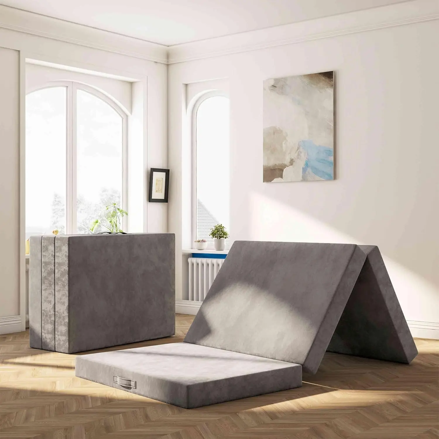 Tri-Fold Memory Foam Mattress, Folding Mattress with Washable Cover, Reversible Design, Portable Floor Bed for Guests & Travel