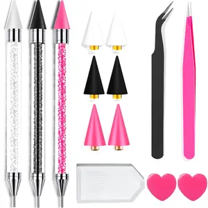14-Piece Rhinestone Picker Tool Kit | 3 Dual-Head Wax Pens with 6 Replacement Tips, Tweezers, & Clay for Nail Art Gems, Crystals, & Charms
