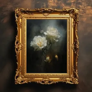 Water Lily | Dark Academia, Antique Painting, Vintage Art, Dark Wall Art, Home Room Decor, Goth Cottagecore, Flower Design, Unframed