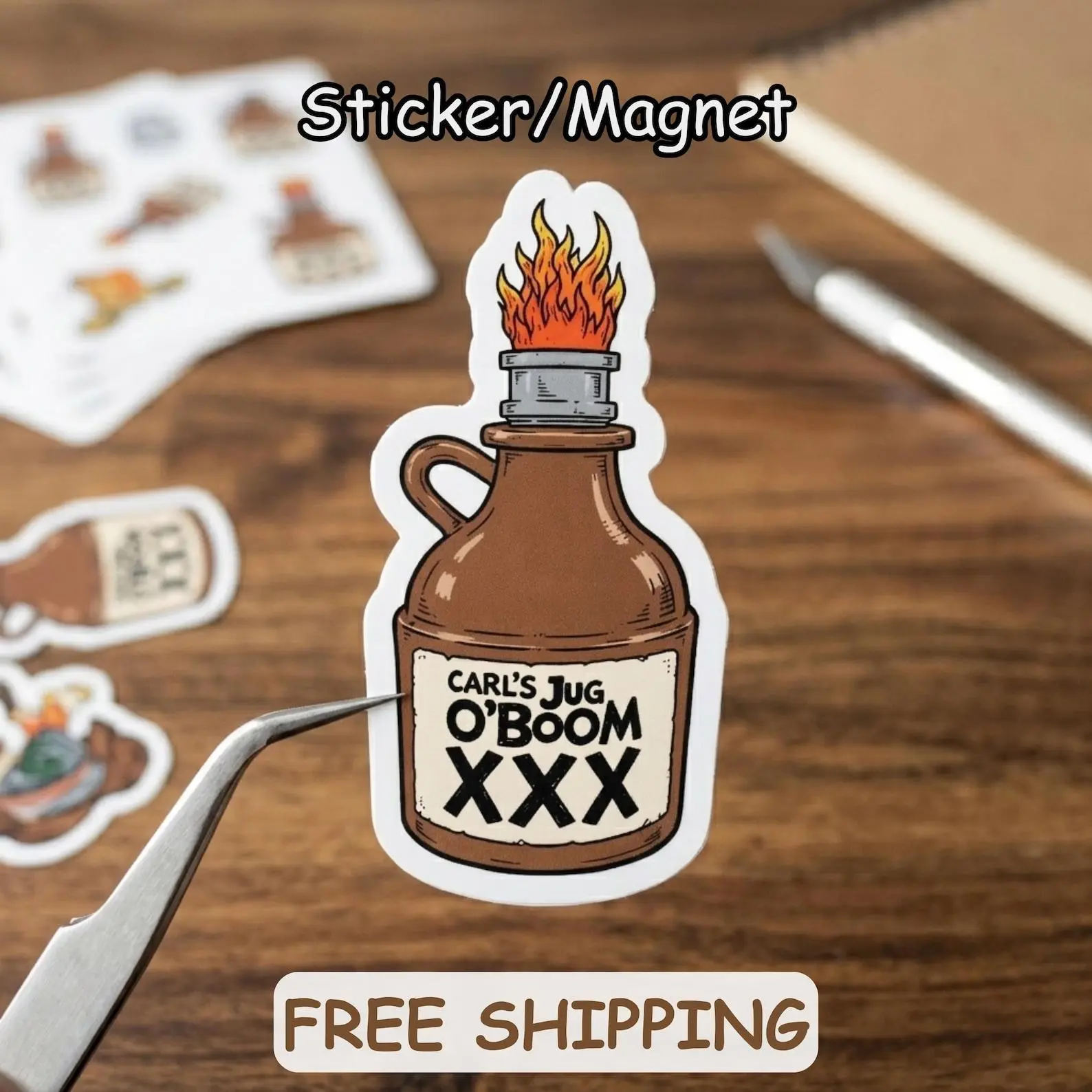 Dungeoon Crawler Carl Retro Fan Art - Carl's Jug O' Boom Sticker, Princess Donut & Mongo, Funny Quote Decal, Vinyl/Magnet