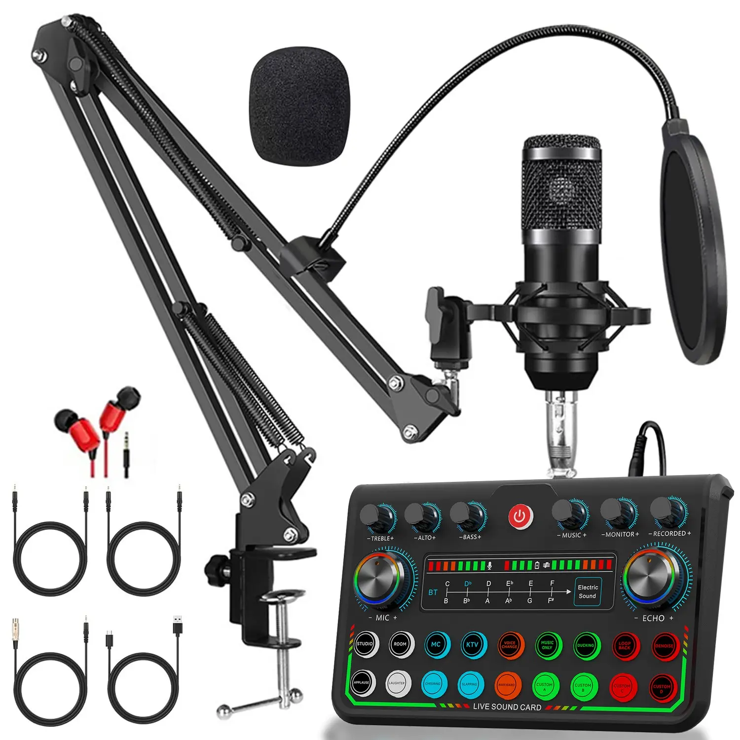 Live Streaming Sound Card Device, Bluetooth-compatible Microphone Set, Supports Phone/computer, Audio Mixer, Tiktok, Podcast Equipment