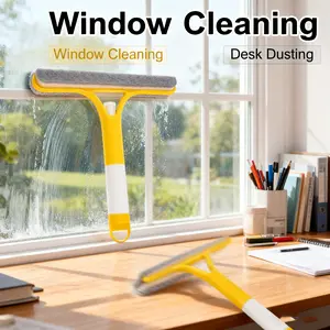 3-in-1 Window Cleaning Tool: 2025 New Squeegee for Shower Glass with Spray Function | All-Purpose Cleaner for Windows, Glass & Mirrors (Scraper + Brush Included), Multifunctional Household Cleaning Tool