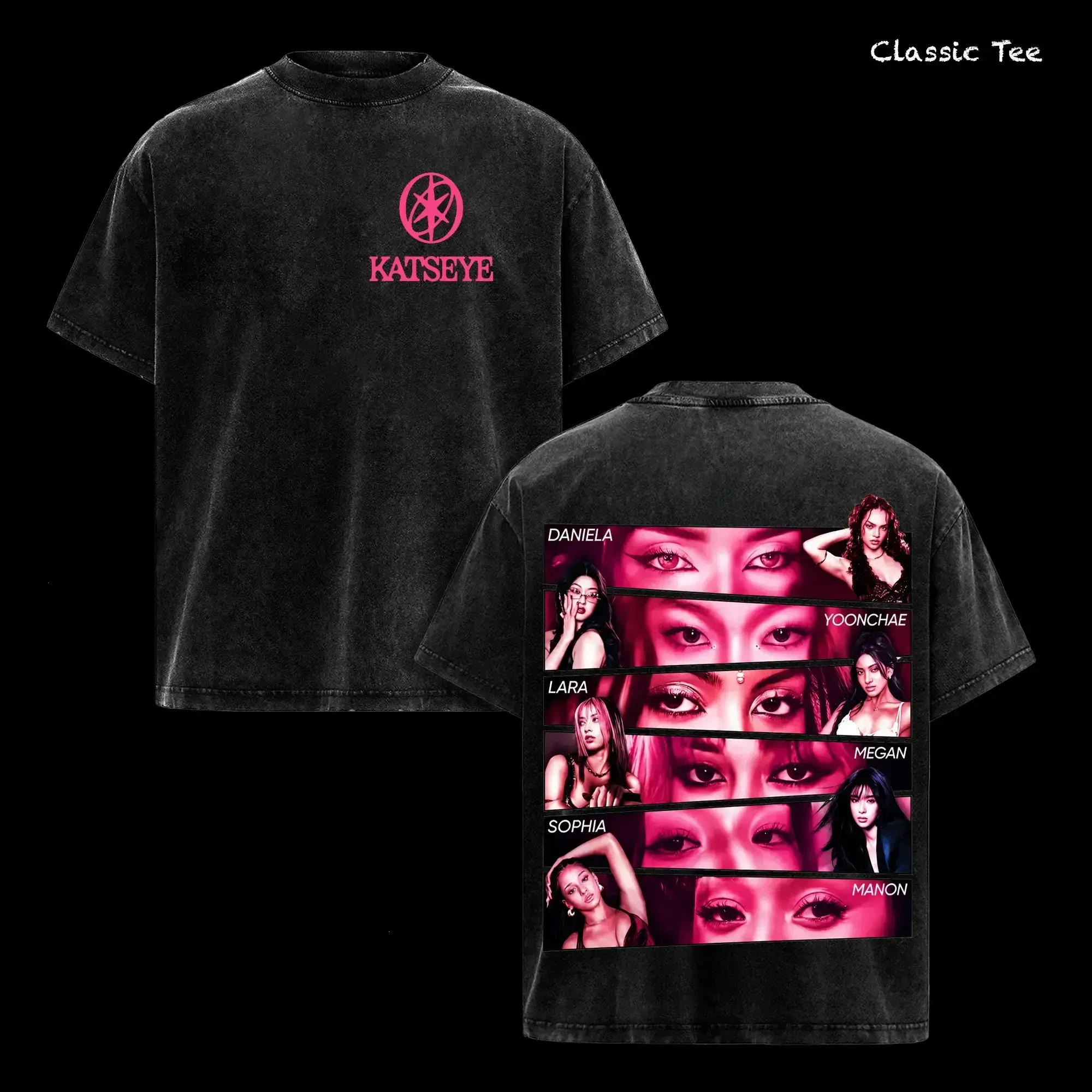 Comfort Colors KATSEYE Vintage Pink Washed Oversized Graphic Tee, K Pop Girl Group Photo Collage Shirt, Y2K Korean Pop Aesthetic Streetwear, Heavyweight Cotton Double Sided Music Graphic T Shirt, Acid Wash Concert Outfit Unisex Top, Gift for KATSEYE Fans