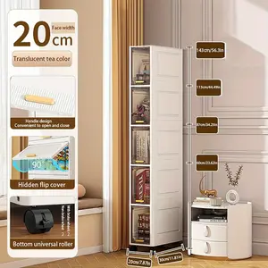 Slim Plastic Storage Cabinet with Doors and Adjustable Shelves, Waterproof Free-standing Mobile Cabinet, Ideal for Narrow-Gap Storage in Bathrooms, Kitchens and Laundry Rooms, a perfect gift for festivals around the world, Freestanding Storage Cabinet