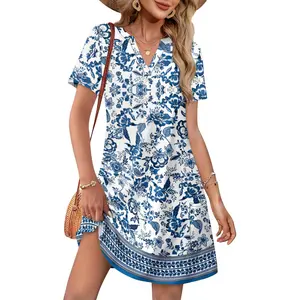 2026 Casual Summer Dress Dresses for Women V Neck Wedding Guest Dress Short Sleeve Fashion Beach Vacation Clothes