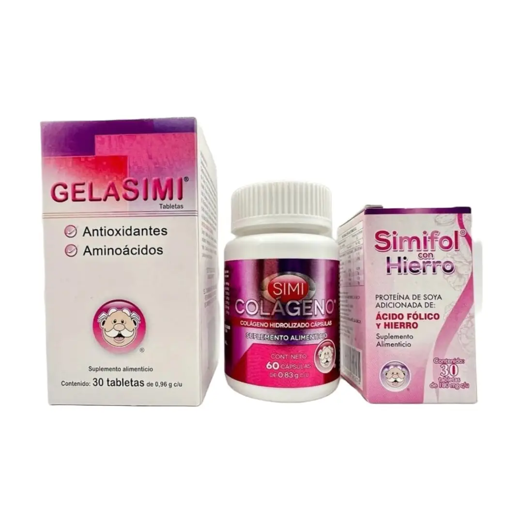 3 pack GELASIMI Antioxidante y Aminoacidos + SIMICOLAGENO Oral +SIMIFOL HIERRO 3 Pack Edible Supplement Fitness Healthcare Dietary Natural Collagen Op