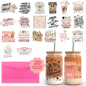 20 Sheets Coffee UV DTF Cup Wrap -Ice Coffee Theme UV DTF Cup Wraps for 16 oz Glass Mugs Coffee, UV DTF Decals  Rub on Transfer Stickers DIY Mug Glasses Crafting