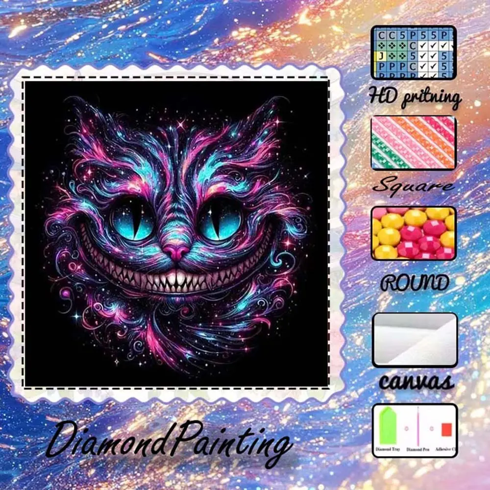 DIY 5D flocking cloth diamond painting kit, AB diamond, fairy dust diamond, crystal diamond, Round diamond, cat, smile, diamond pattern design, vibrant diamond embroidery, special craft diamond art set, wall decor, gift for family, loved ones, friends.