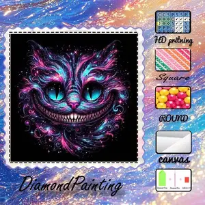 DIY 5D flocking cloth diamond painting kit, AB diamond, fairy dust diamond, crystal diamond, Round diamond, cat, smile, vibrant diamond embroidery, special craft diamond art set, wall decor, gift for family, loved ones, friends.