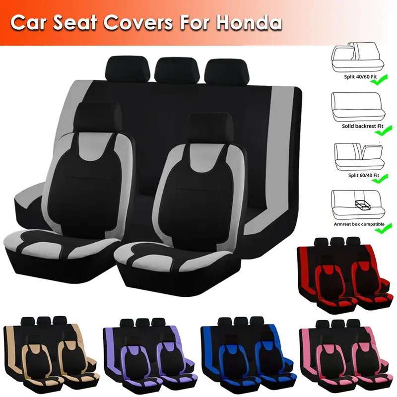 For Honda Accord/Civic/CR-V Car Seat Covers, Full Set Breathable Polyester Cloth Protectors Split Rear Bench Seat Auto Car Interiors Accessories Fit for Most Cars