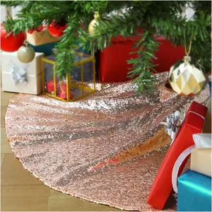 Chirstmas Tree Skirt 24 Inches Rose Gold Glitter Sequin Tree Skirt Mat Chirstmas Home Holiday New Years Party Decoration