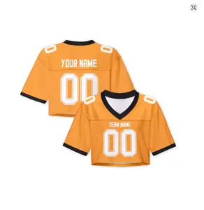 New 2026 Custom American Football Jersey Crop Top - yellow for Women & Girls Plain Sporty Cropped Shirt Personalized Name Number Jerseys Fans Gift