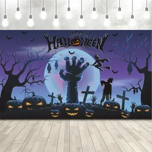 1Pcs Halloween Party Banner Background, Pumpkin Moon Dried Branches Photography Backdrop, Light Studio Props, 1 Piece
