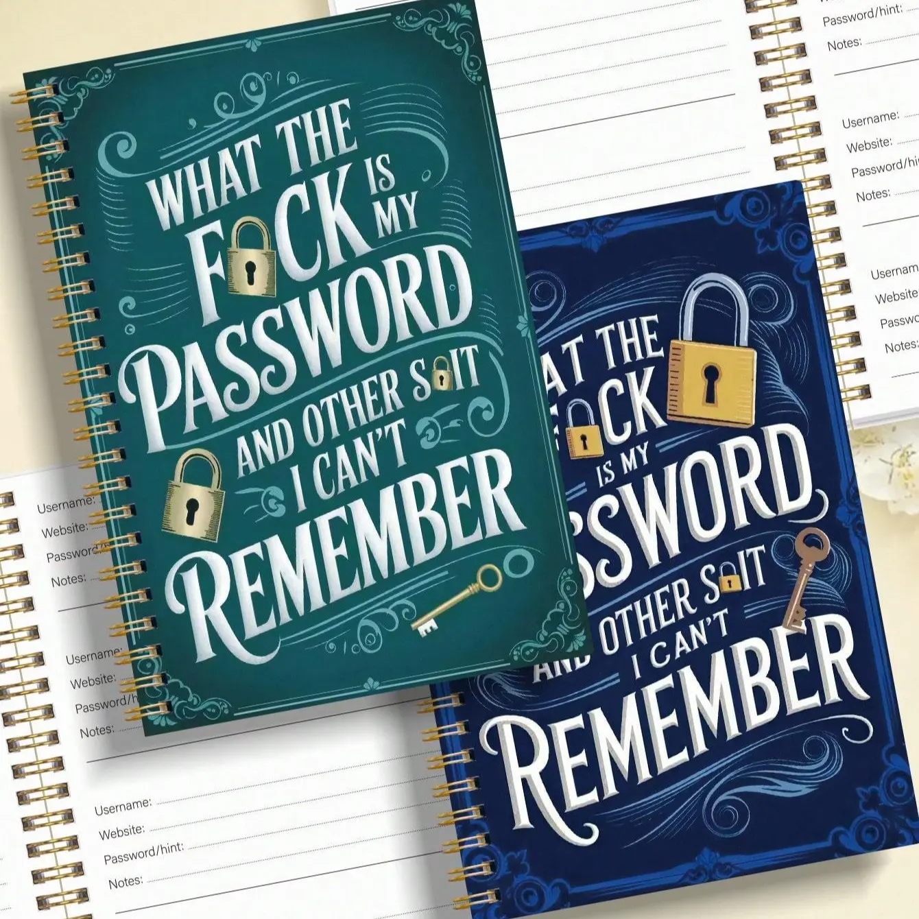 1 Pack Funny Password Tracker Writing Notebook - Spiral Bound Lock Icon Notepad, Minimalist Clean Layout, Funny Phrases Paper, Creative Forgotten Stuff Keeper for Office Stationery Needs, Adulting Gifts