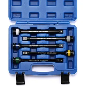 5 Piece 1/2" Drive Limiting Extension Bars, CR-MO, 8 Inch Long, Bars -Color Coded for Easy Identification, 65 to 140 Ft-Lbs, Limiter Set