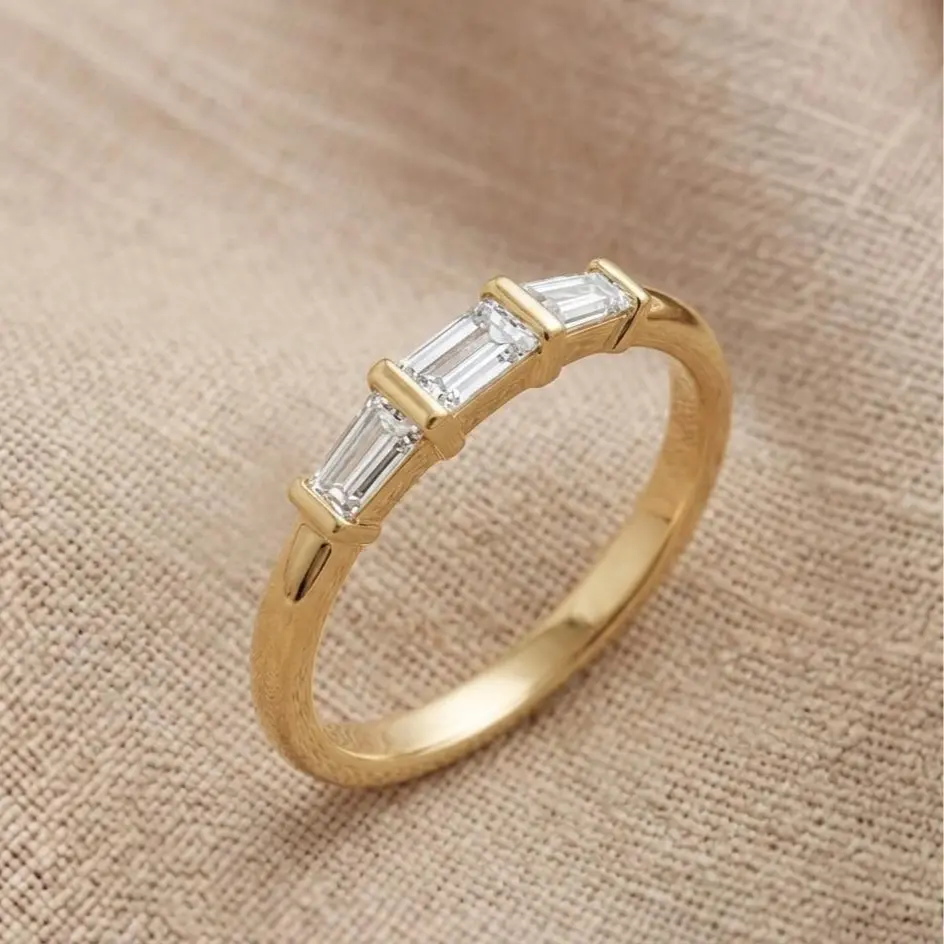 Minimalist Elegant Diamond Stackable Ring with Three Baguette Stones