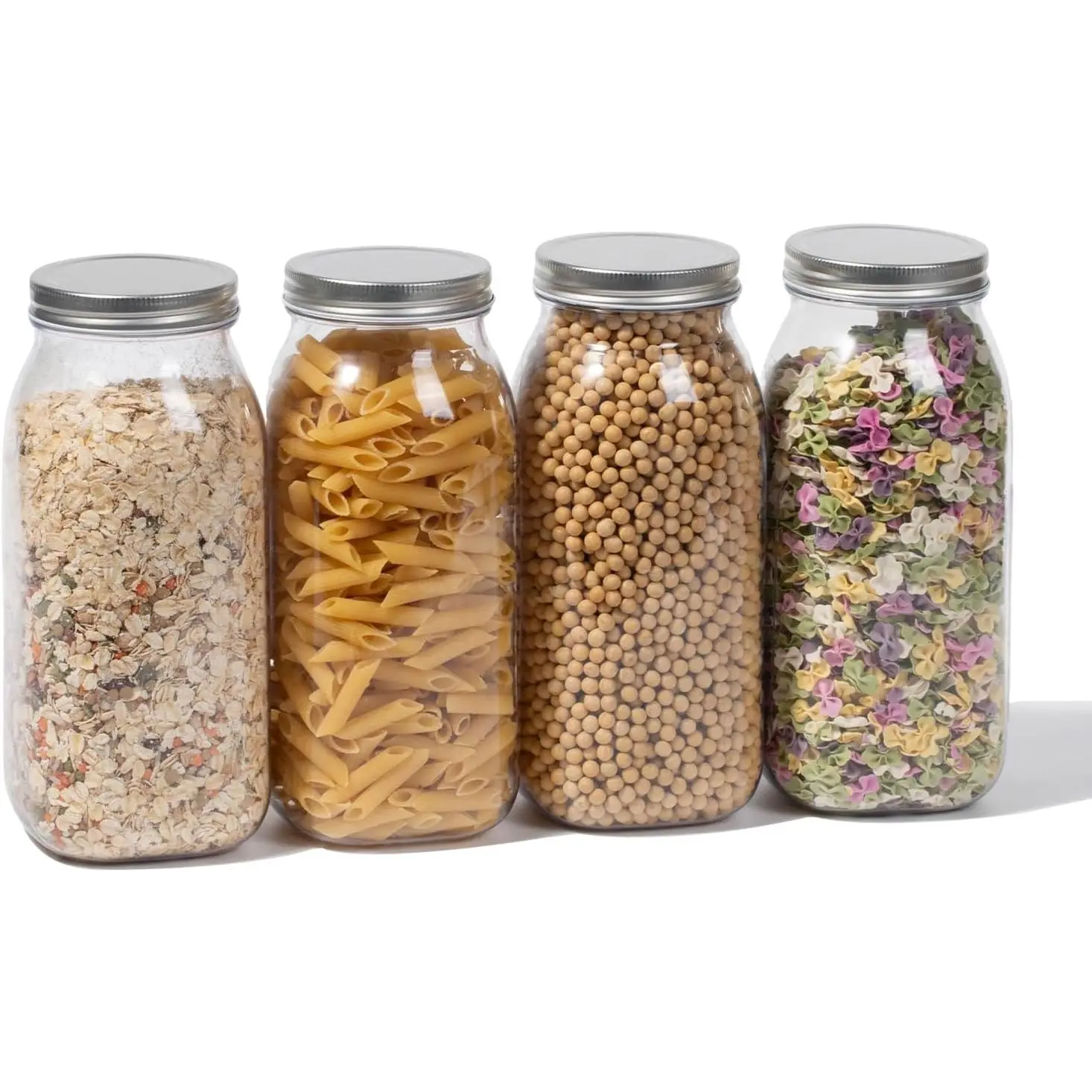 64 oz Plastic Mason Jars with  Airtight Lids - Wide Mouth,  Half Gallon Storage Containers for , Pickling, and Kitchen Organization - 4 Pack