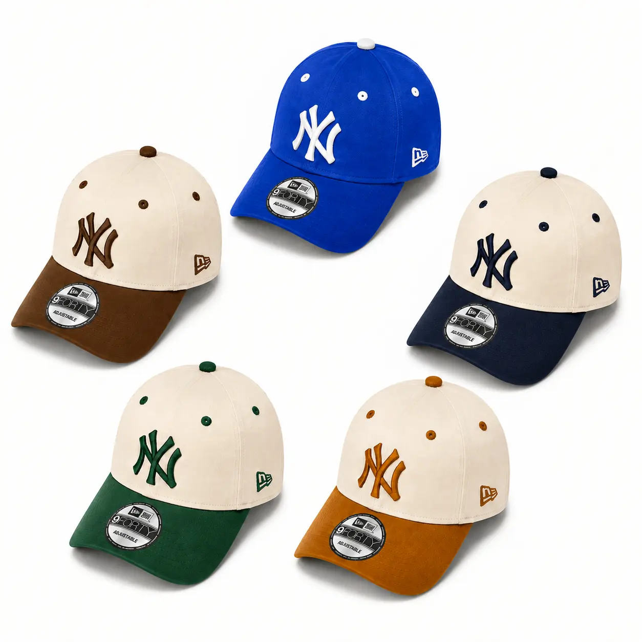 New Era 9FORTY NY Yankees Strapback Cap Metal Buckle with MLB Logo, Black Orange Brown Green Blue Color, Back to School 2026