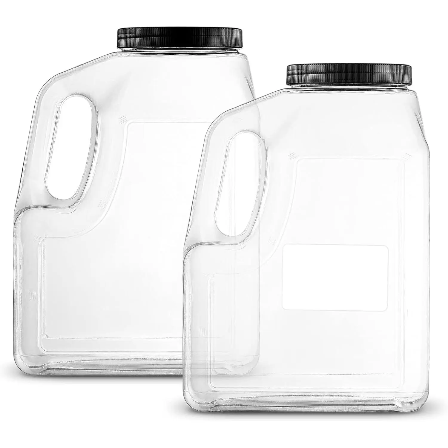 Wide Mouth Gallon Jugs (2 Pack) - 128 Ounce Rectangular Oblong Gallon Container - Clear Plastic Jugs with Handle for Home, Commercial or Restaurant Use Drinkware Lid