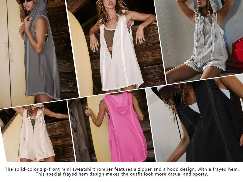 Mundoven Womenswear Knit Rompers for Women Athletic Workout Hooded Romper Casual Zip-Front Neck Jumpsuits Overalls with Pockets Mundoven Womenswear Knit Rompers for Women Athletic Workout Hooded Romper Casual Zip-Front Neck Jumpsuits Overalls with Pockets