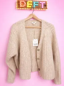 Women's a.n.a Comfy Basic Buttoned Long-Sleeve Chunky Knit Cardigan, Cream Casual Knitwear