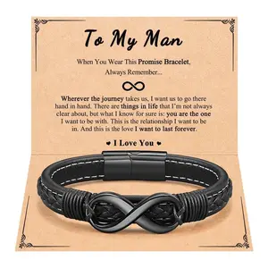Mens Leather Bracelet Gifts for Son Grandson Man Him Husband Boyfriend Birthday Christmas Anniversary Valentines Day Gift IdeasGift