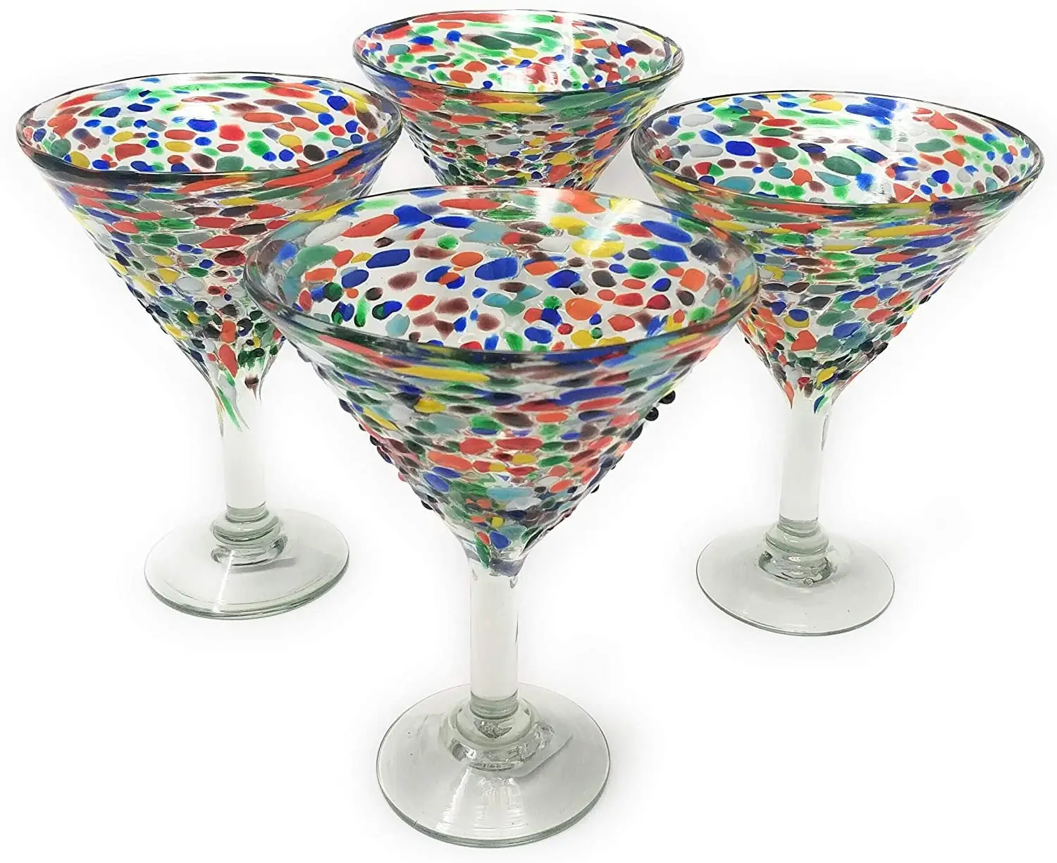 Confetti Rock Modern Margarita Glasses - Martini Style - Set of 4 (12 oz each)