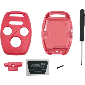 Cutting Not Required - Replacement Fob Shell Case Fit for Honda Accord Civic Ex Pilot CR-V 4 Buttons Keyless Entry Remote Car Housing with Screwdriver (Red)