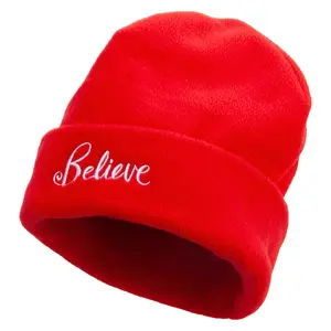 Believe Long Beanie Embroidered Big Size Reversible Micro Fleece Cap